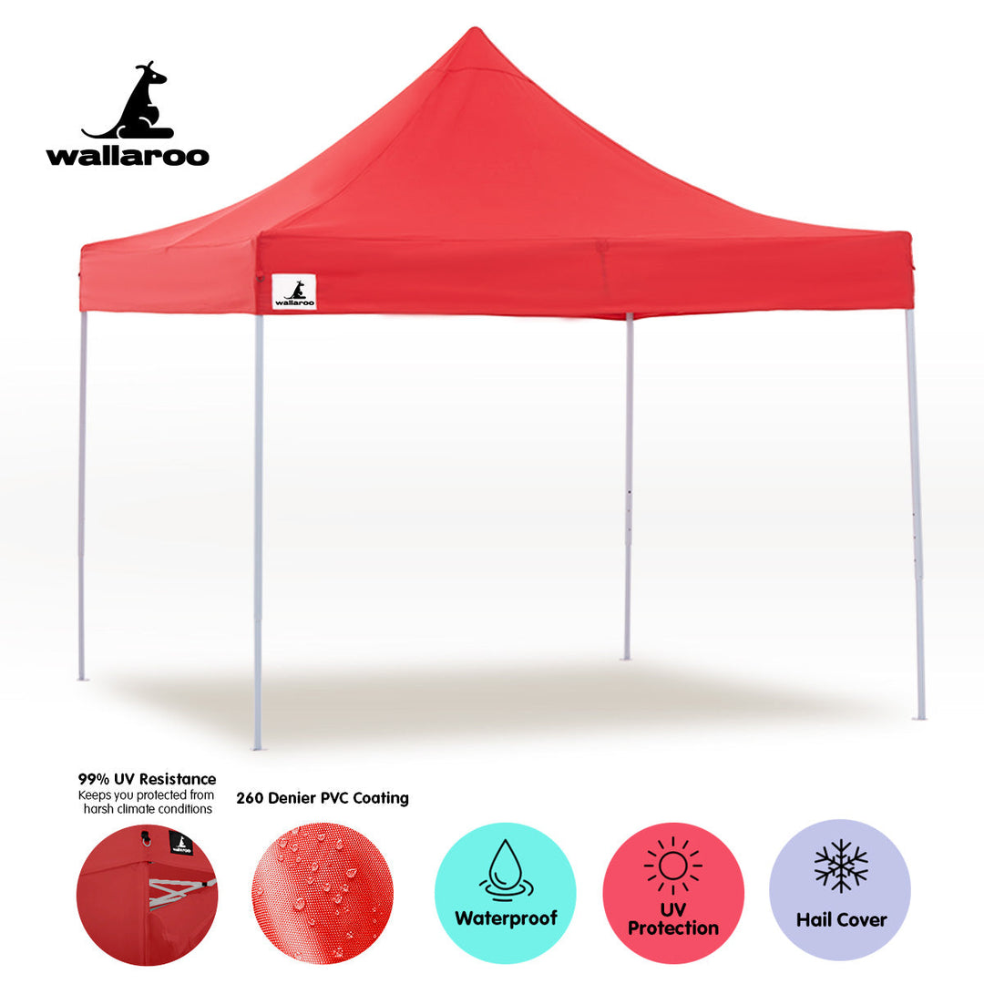 Wallaroo PopUp Outdoor Gazebo Tent Marquee 3x3m - Red-Vivify Co.