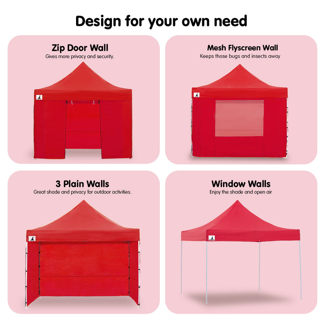 Wallaroo PopUp Outdoor Gazebo Tent Marquee 3x3m - Red-Vivify Co.