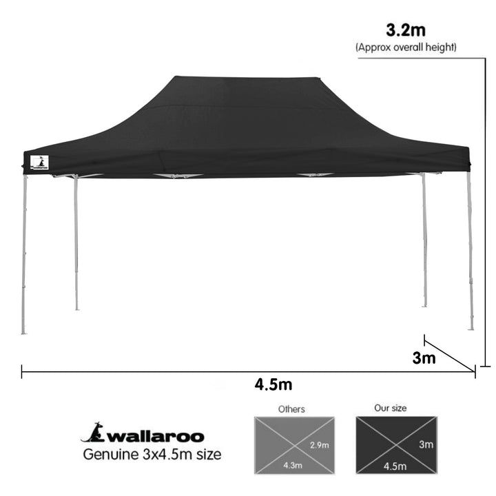 Wallaroo PopUp Outdoor Gazebo Tent Marquee 3x4.5m - Black-Vivify Co.