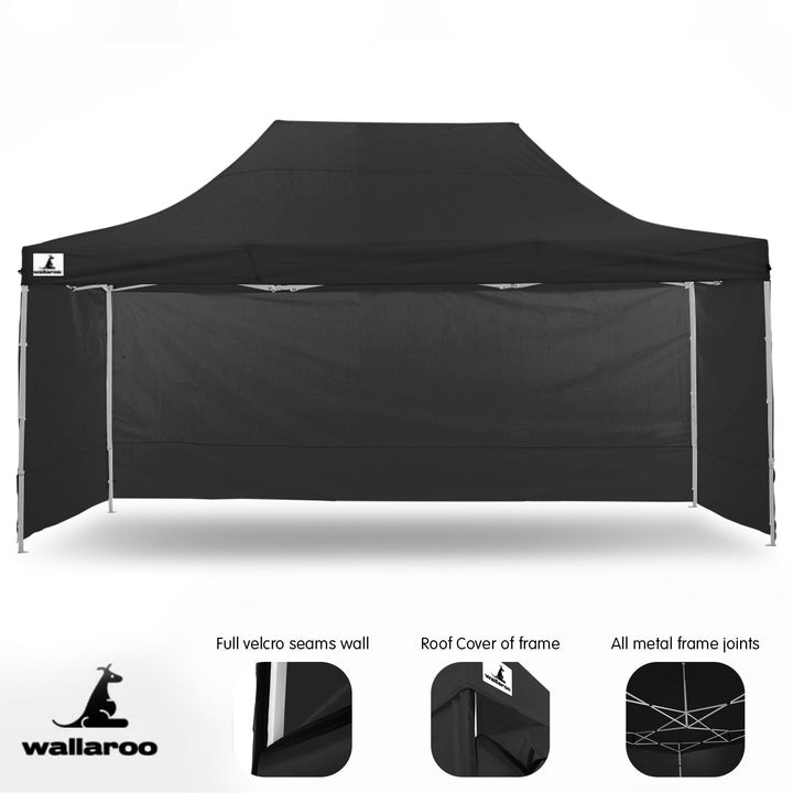 Wallaroo PopUp Outdoor Gazebo Tent Marquee 3x4.5m - Black-Vivify Co.