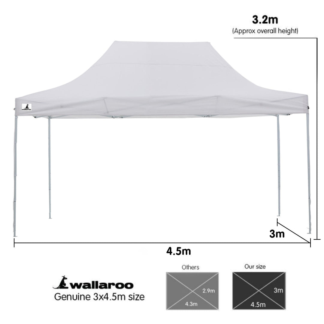 Wallaroo PopUp Outdoor Gazebo Tent Marquee 3x4.5m - White-Vivify Co.