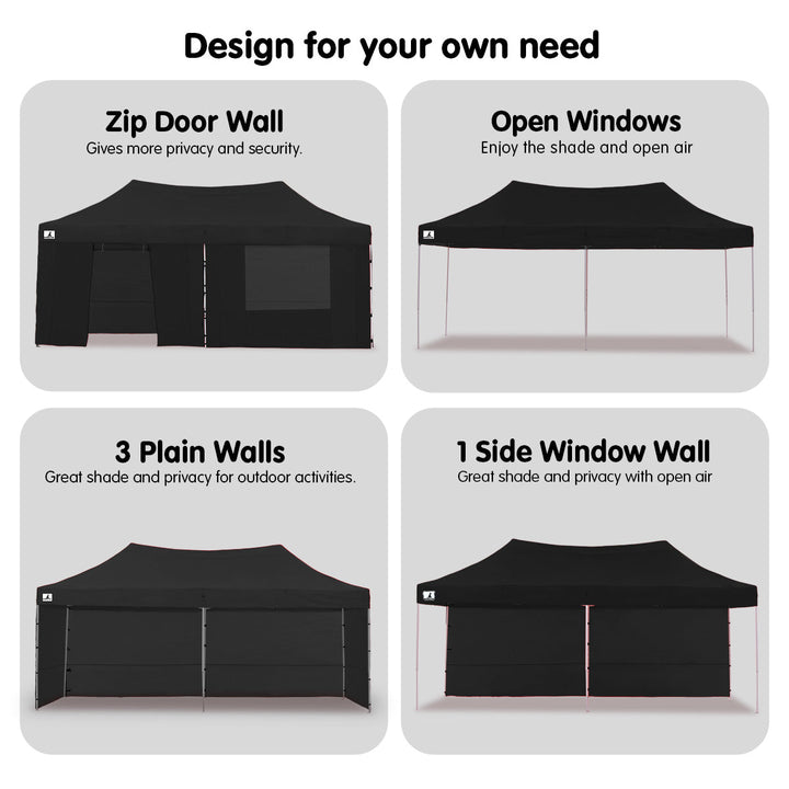 Wallaroo PopUp Outdoor Gazebo Tent Marquee 3x6m - Black-Vivify Co.