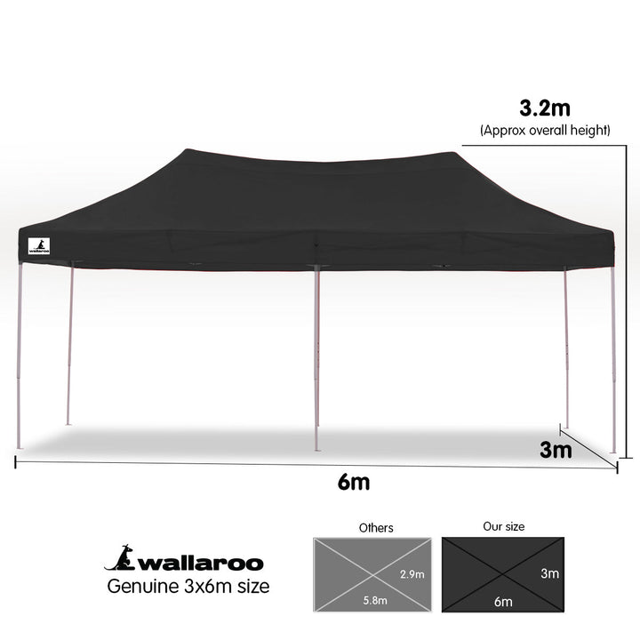 Wallaroo PopUp Outdoor Gazebo Tent Marquee 3x6m - Black-Vivify Co.