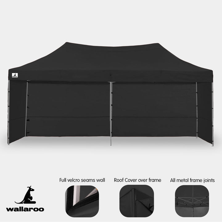 Wallaroo PopUp Outdoor Gazebo Tent Marquee 3x6m - Black-Vivify Co.