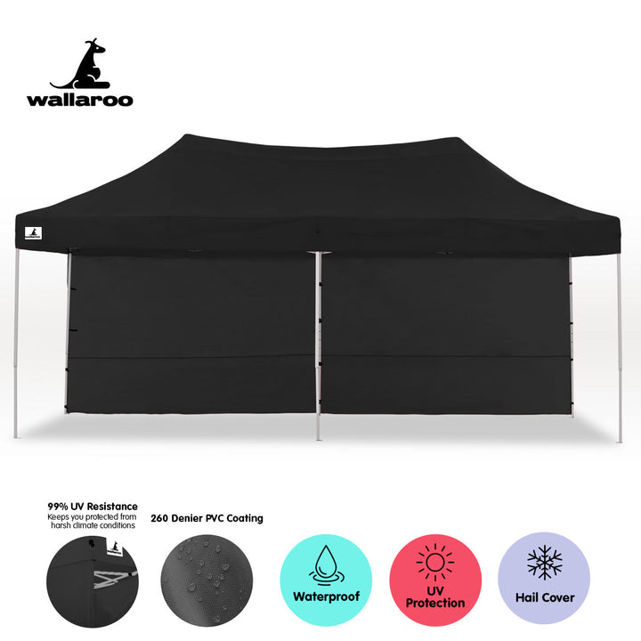 Wallaroo PopUp Outdoor Gazebo Tent Marquee 3x6m - Black-Vivify Co.