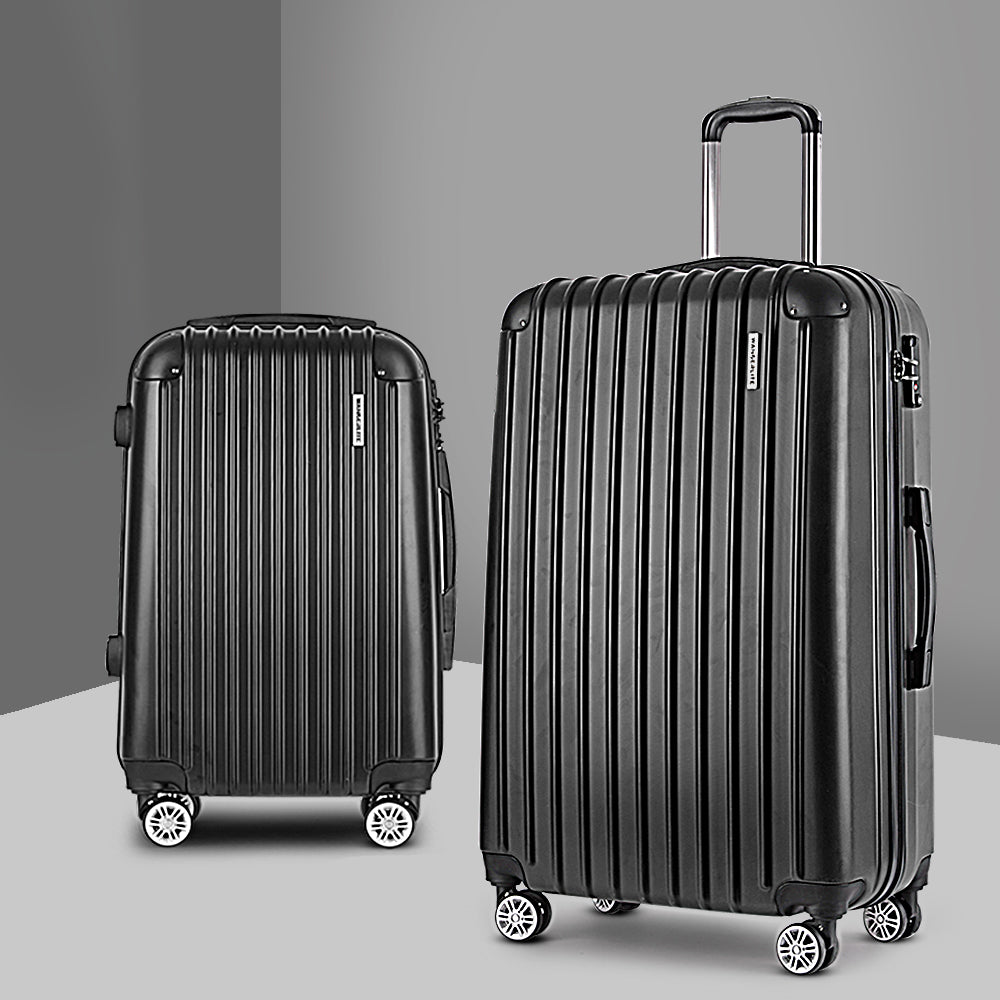 Wanderlite 2-Piece Hard Case Luggage Set - Ribbed - Black-Vivify Co.
