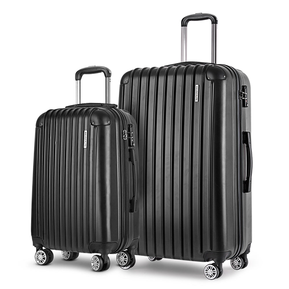 Wanderlite 2-Piece Hard Case Luggage Set - Ribbed - Black-Vivify Co.