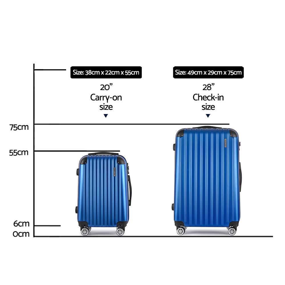 Wanderlite 2-Piece Hard Case Luggage Set - Ribbed - Blue-Vivify Co.