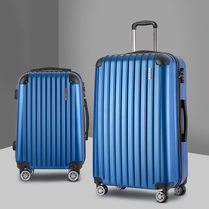 Wanderlite 2-Piece Hard Case Luggage Set - Ribbed - Blue-Vivify Co.