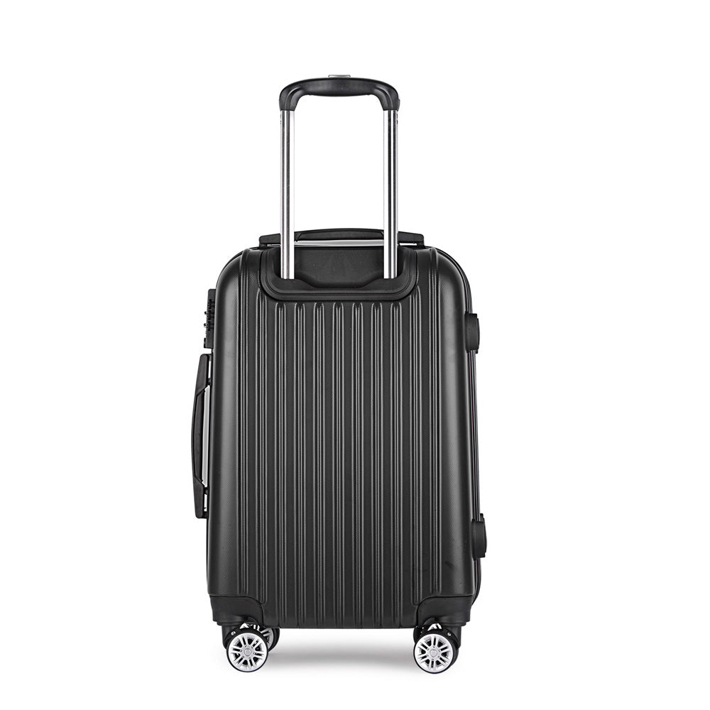 Wanderlite 20" 55cm Hard Case Suitcase - Ribbed - Black-Vivify Co.