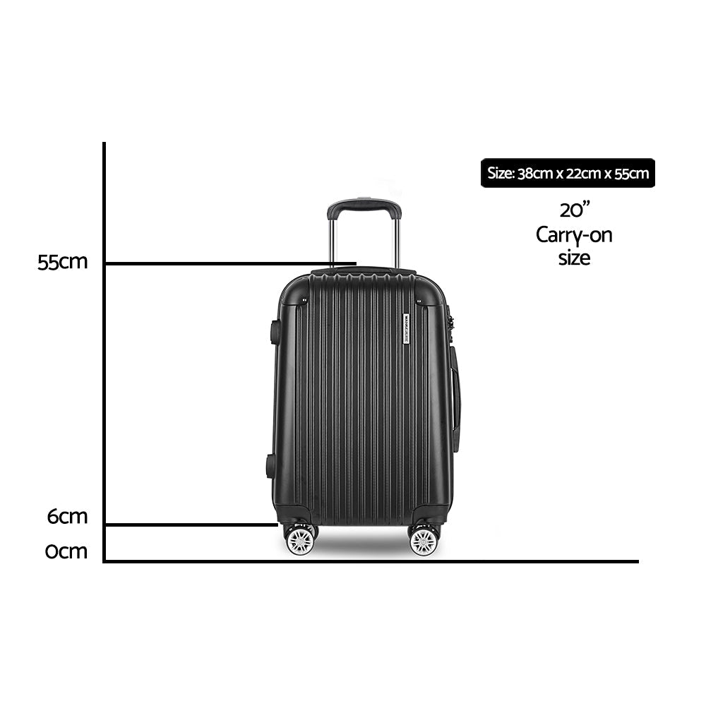 Wanderlite 20" 55cm Hard Case Suitcase - Ribbed - Black-Vivify Co.