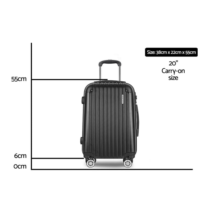 Wanderlite 20" 55cm Hard Case Suitcase - Ribbed - Black-Vivify Co.