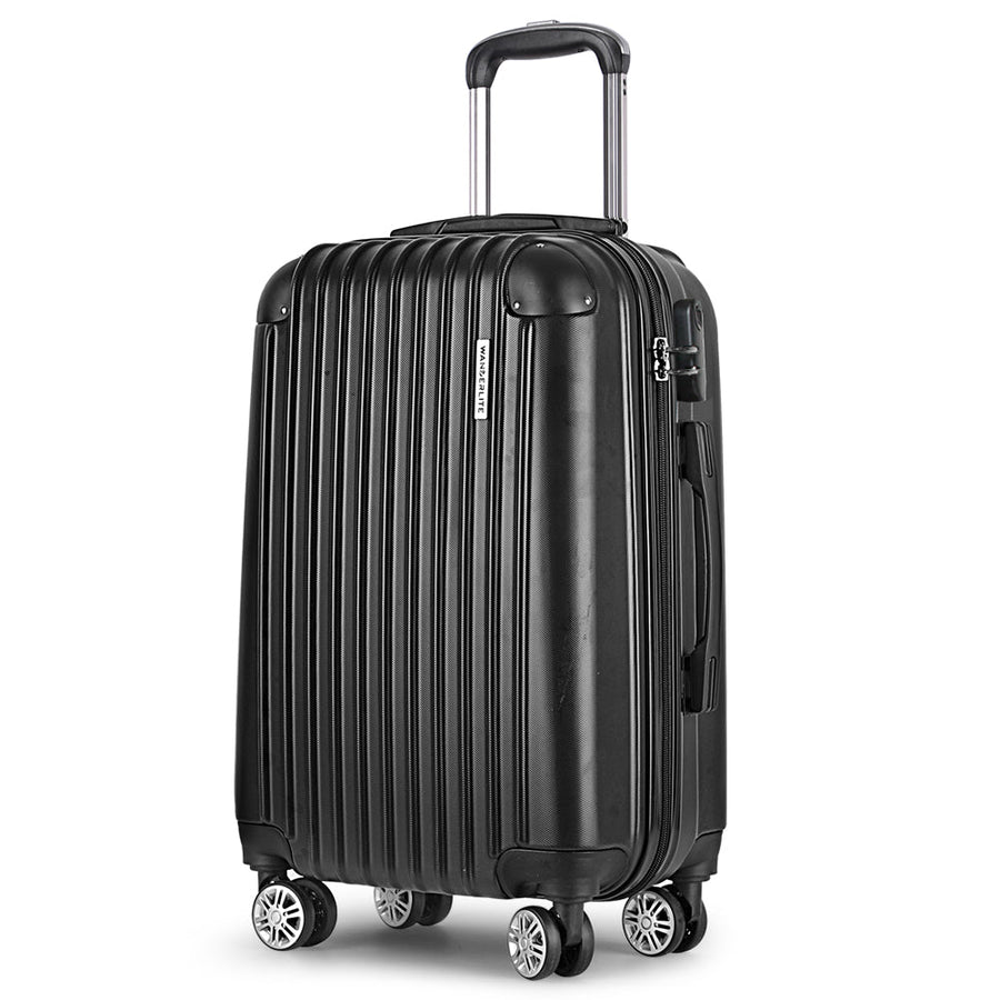 Wanderlite 20" 55cm Hard Case Suitcase - Ribbed - Black-Vivify Co.