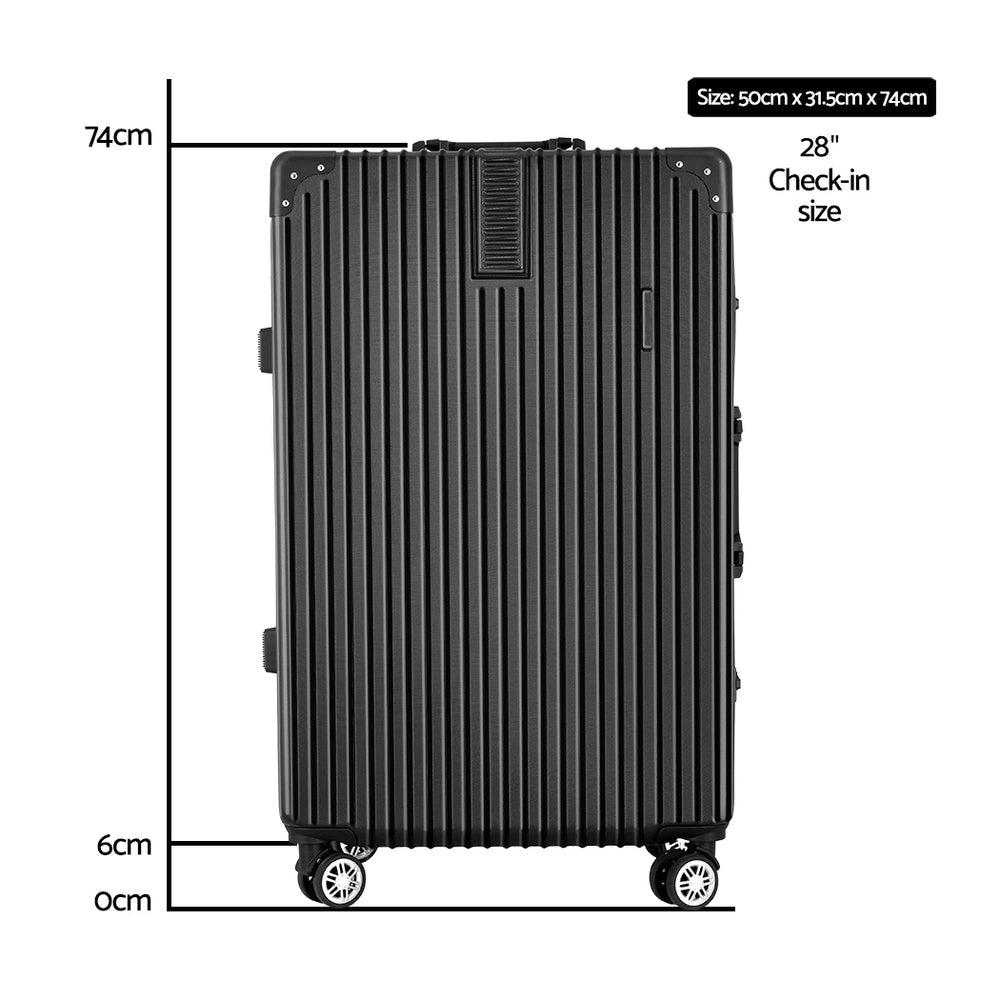 Wanderlite 28" 75cm Hard Case Suitcase - Aluminium - Black-Vivify Co.