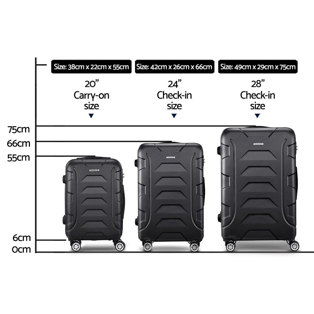 Wanderlite 3-Piece Hard Case Luggage Set - Black-Vivify Co.