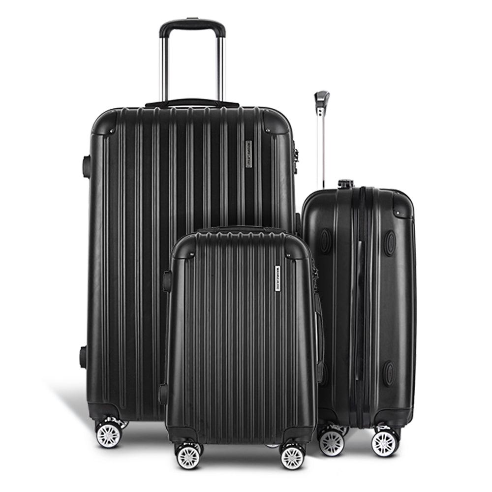Wanderlite 3-Piece Hard Case Luggage Set - Black-Vivify Co.