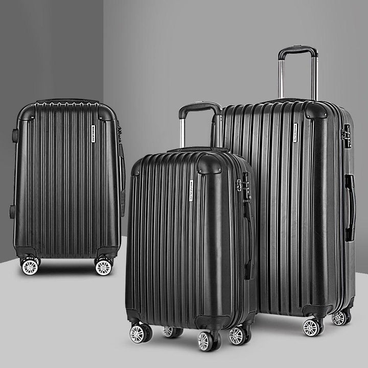 Wanderlite 3-Piece Hard Case Luggage Set - Black-Vivify Co.