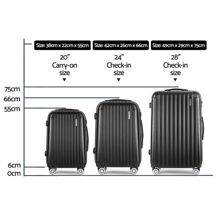 Wanderlite 3-Piece Hard Case Luggage Set - Black-Vivify Co.