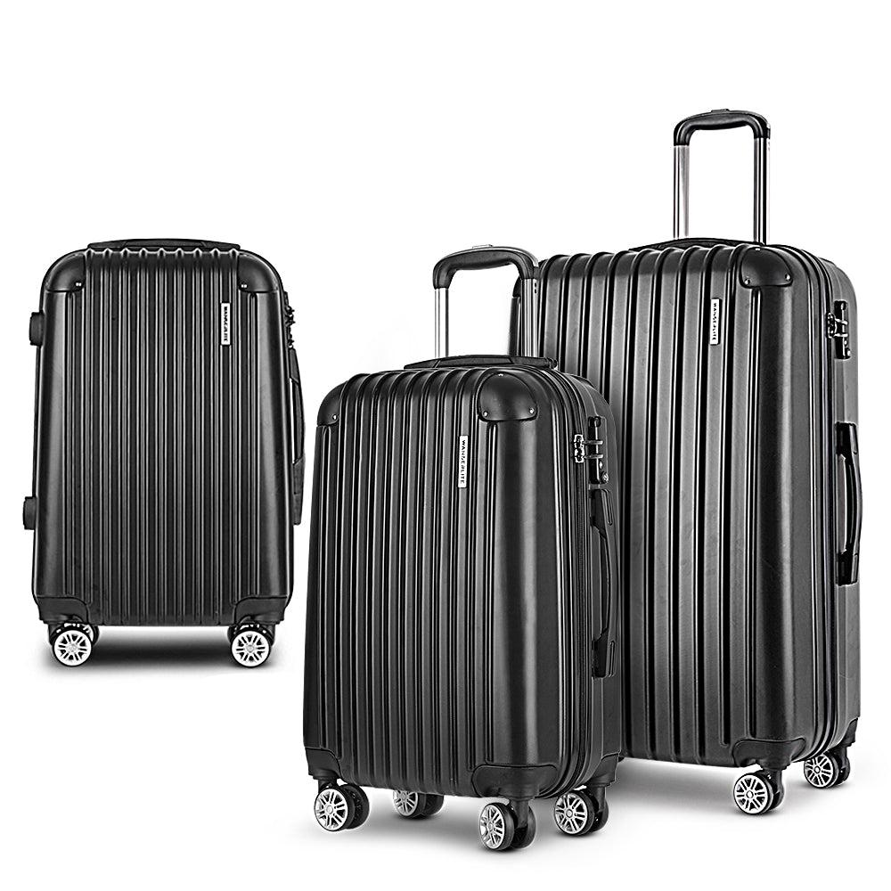 Wanderlite 3-Piece Hard Case Luggage Set - Black-Vivify Co.