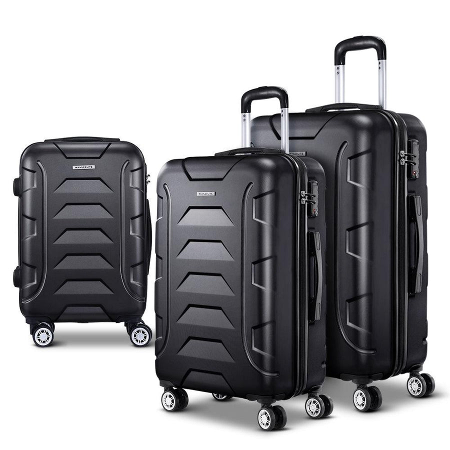 Wanderlite 3-Piece Hard Case Luggage Set - Black-Vivify Co.