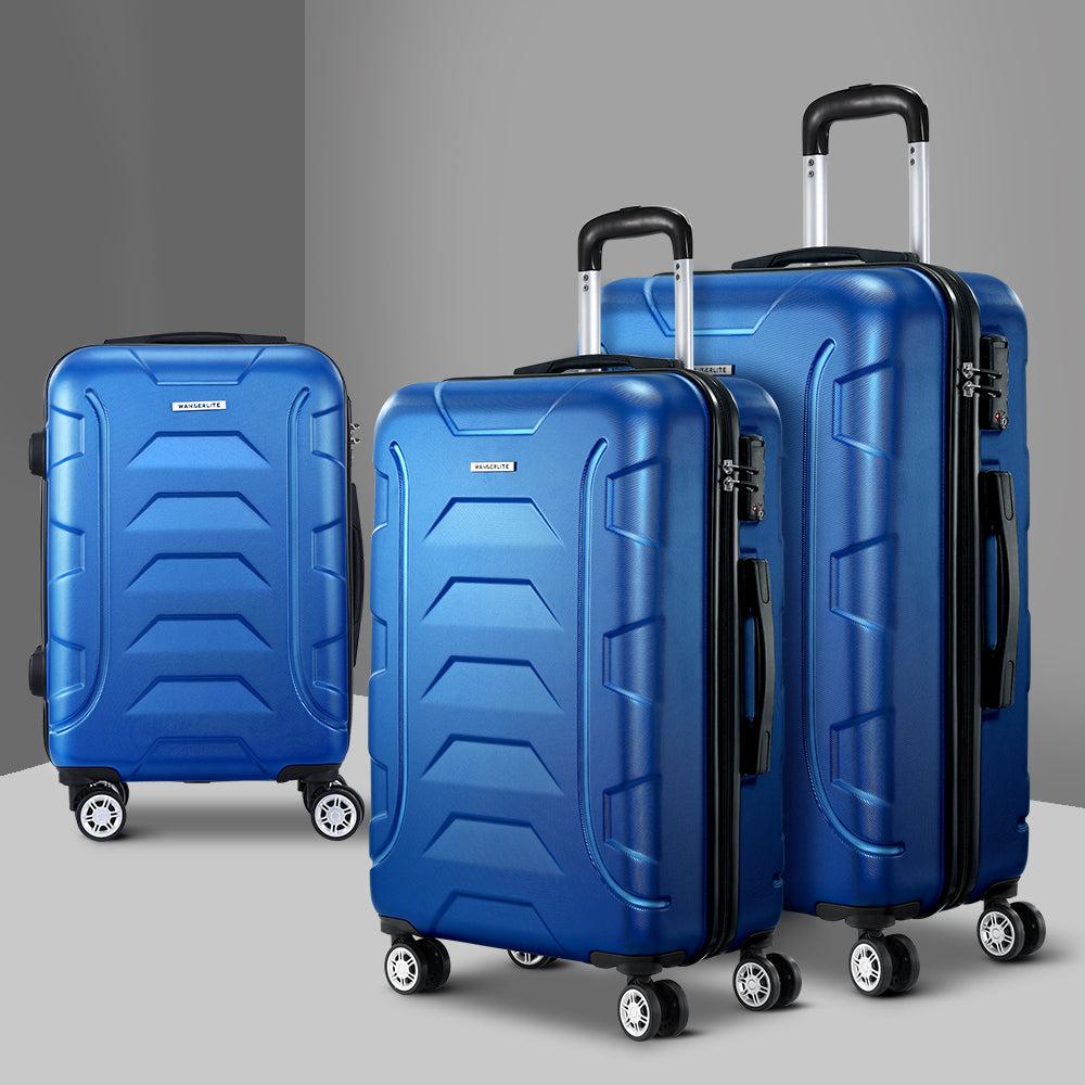 Wanderlite 3-Piece Hard Case Luggage Set - Blue-Vivify Co.