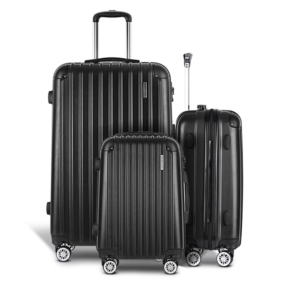 Wanderlite 3-Piece Hard Case Luggage Set Lightweight - Black-Vivify Co.