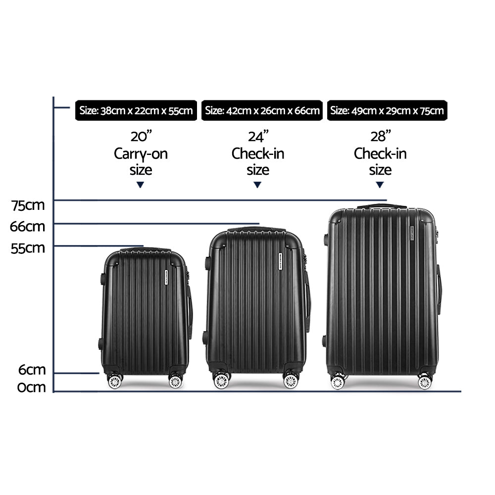 Wanderlite 3-Piece Hard Case Luggage Set Lightweight - Black-Vivify Co.