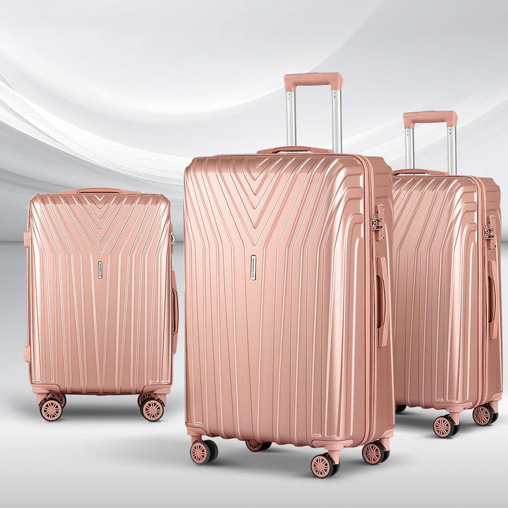 Wanderlite 3-Piece Hard Case Luggage Set - Pink-Vivify Co.