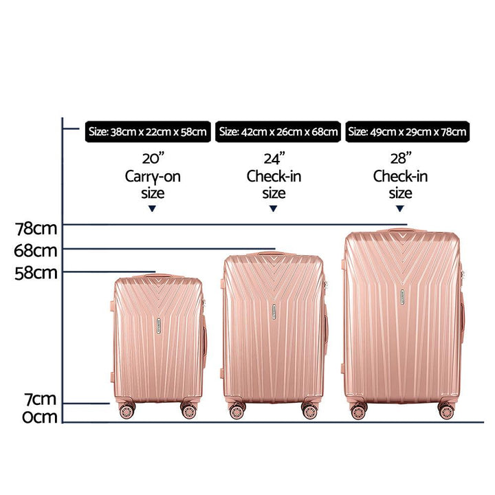 Wanderlite 3-Piece Hard Case Luggage Set - Pink-Vivify Co.