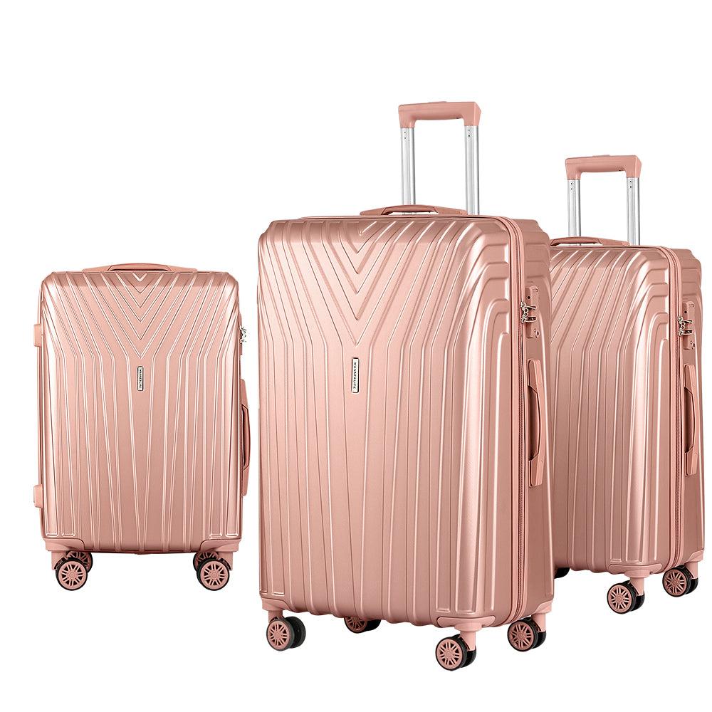 Wanderlite 3-Piece Hard Case Luggage Set - Pink-Vivify Co.