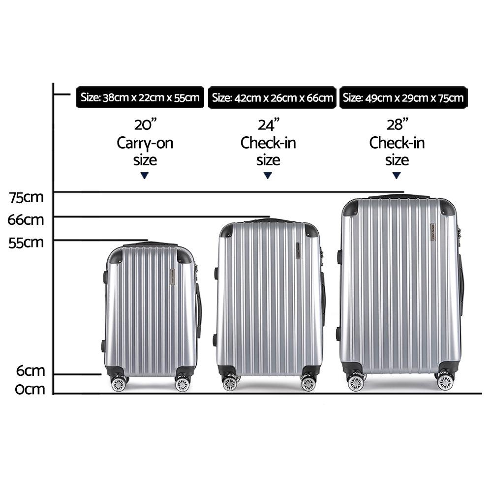 Wanderlite 3-Piece Hard Case Luggage Set - Silver-Vivify Co.