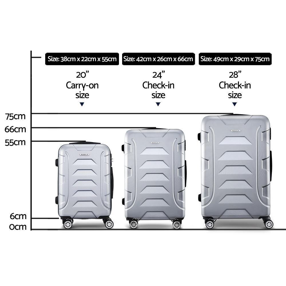 Wanderlite 3-Piece Hard Case Luggage Set - Silver-Vivify Co.