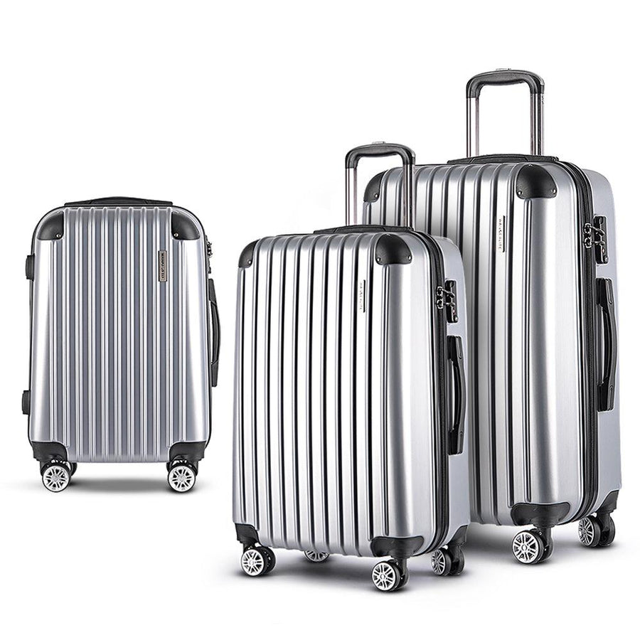 Wanderlite 3-Piece Hard Case Luggage Set - Silver-Vivify Co.