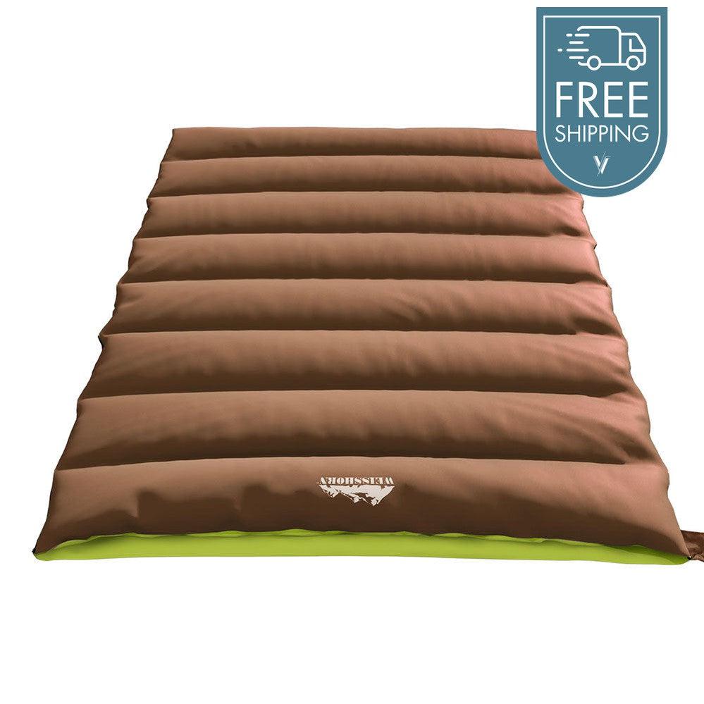 Weisshorn Convertable Double Sleeping Bag 245GSM - Brown-Vivify Co.