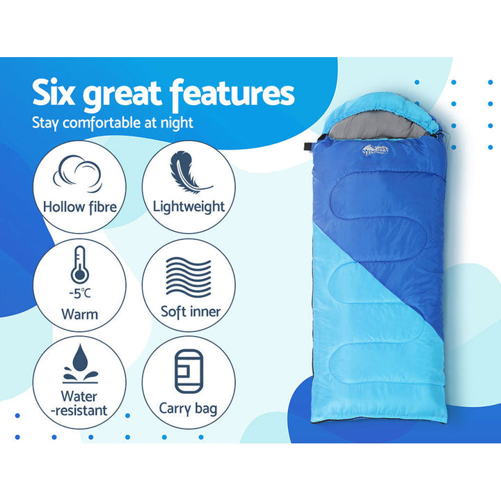 Weisshorn Kids Sleeping Bag 172cm 250GSM - Blue-Vivify Co.